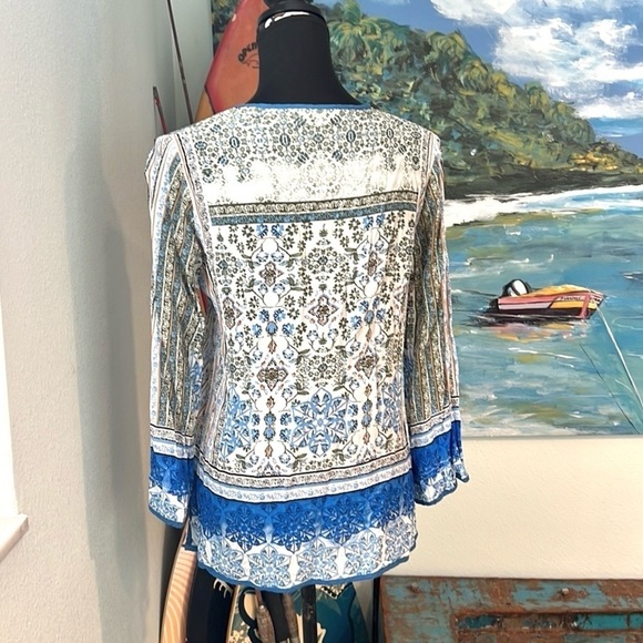 ⭐️Love Kyla,Tyra Tunic Top, fringe boho | size medium, Beautiful Blue, EUC - Picture 6 of 10